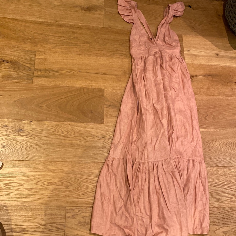 Carolina K Linen Pink Maxi Dress with Ruffle Straps